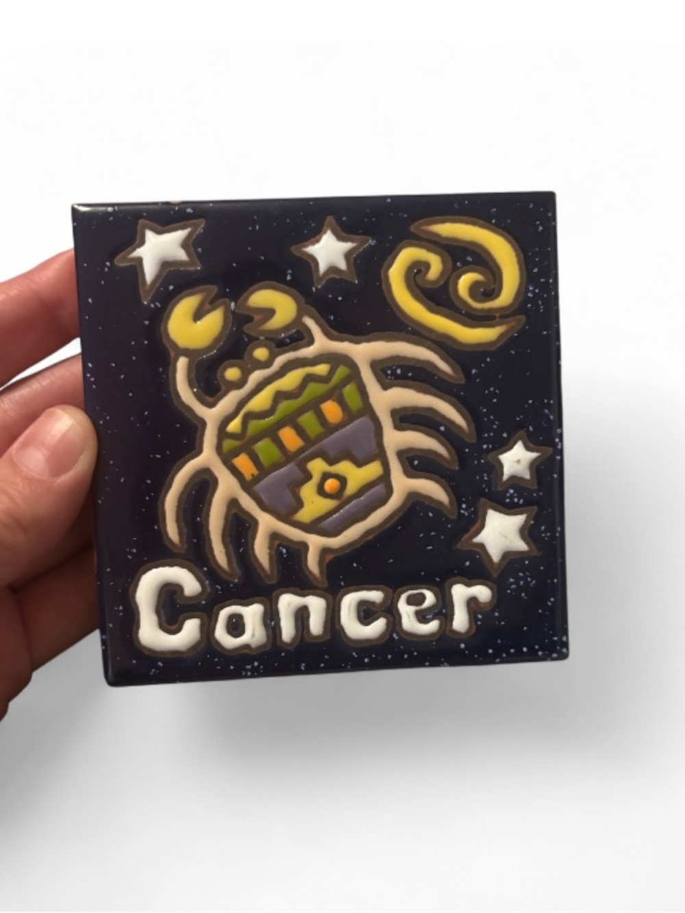 Earthtones Cancer Zodiac Hand Glazed Ceramic Decorative Southwest Art Tile